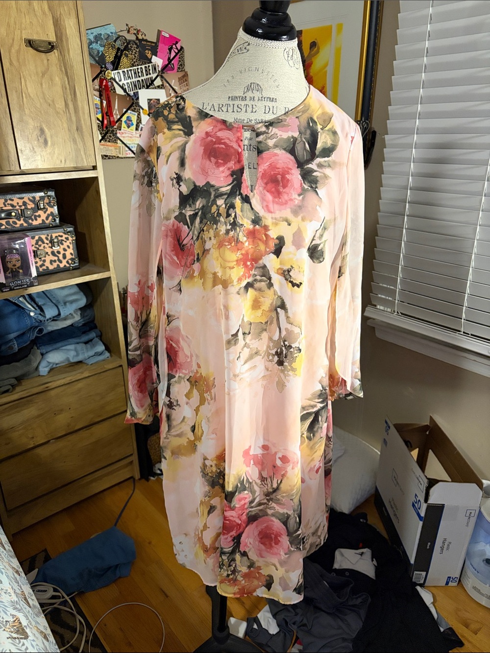 Floral Pink Long Sleeve Shift Dress - 16
